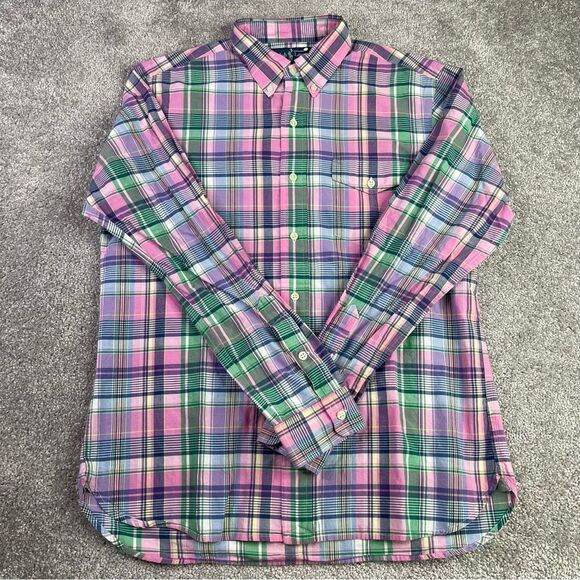 Ralph Lauren Dress Shirt Men's Medium Pink Green Plaid Button Down Collar - Picture 2 of 8